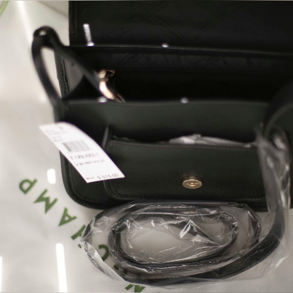 Longchamp Le Foulonné Leather Crossbody | Black/Gold | free lip balm - Picture 7 of 16